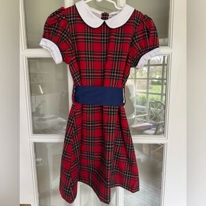 Smockingbird girls red plaid dress blue sash size 6 like new!